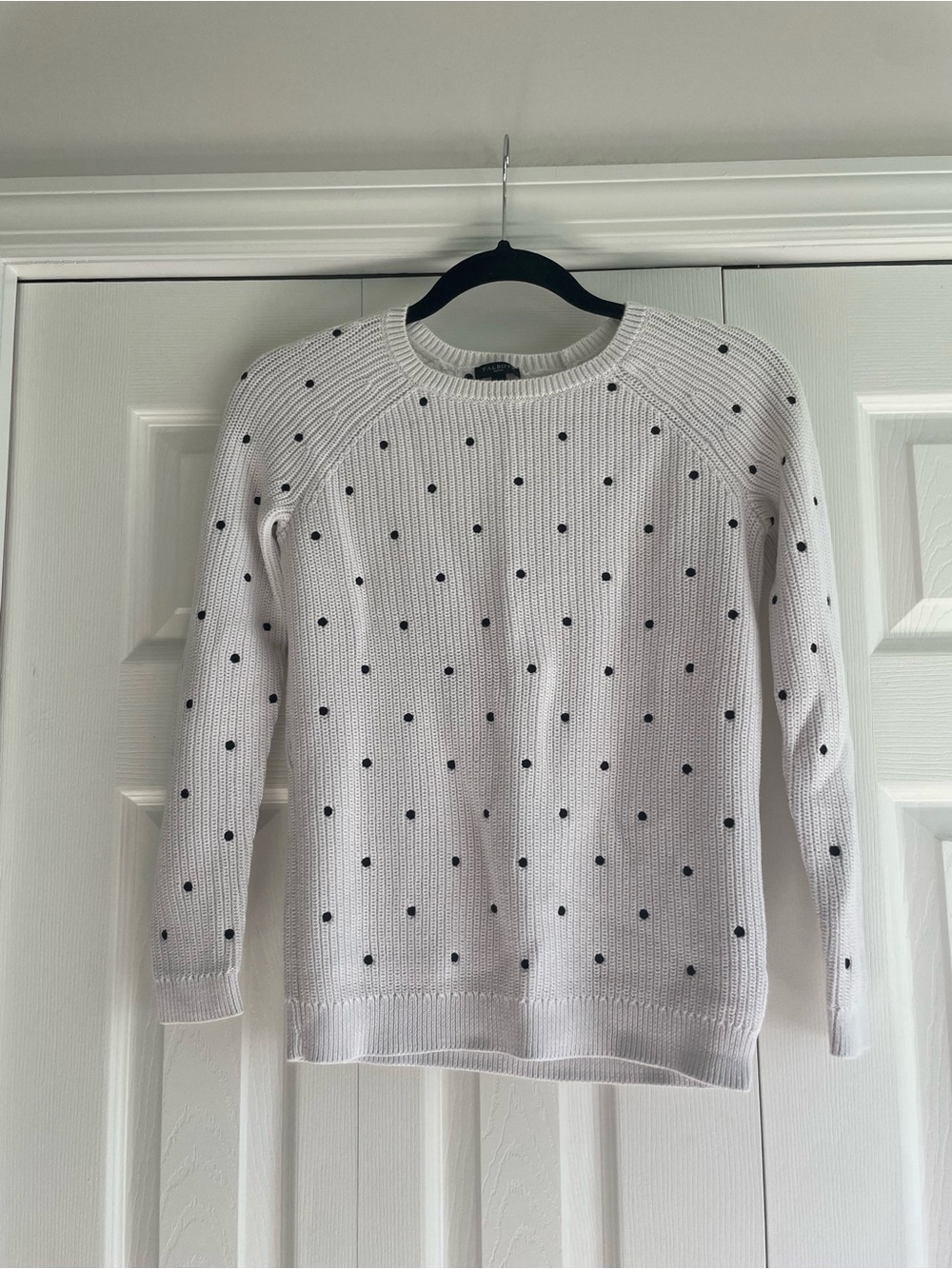 Talbots White Crewneck Sweater with Black Polka Dots